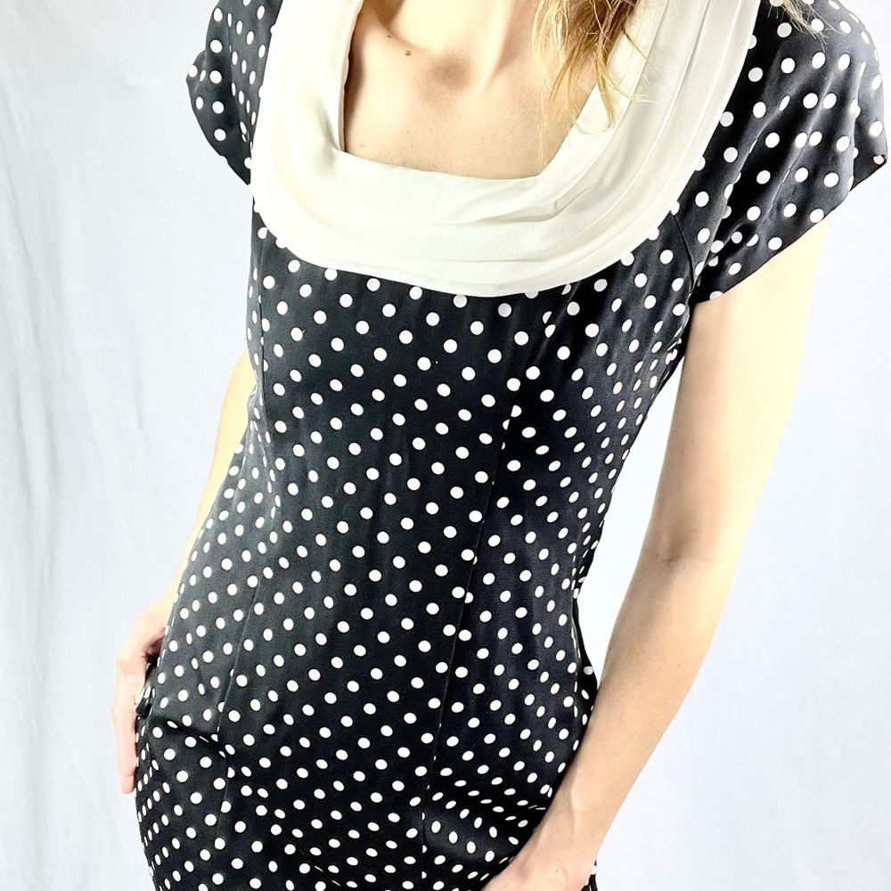 SCARLETT |🖤🤍 VINTAGE! Black & White Polka Dot Boatneck 80s Sheath Dress